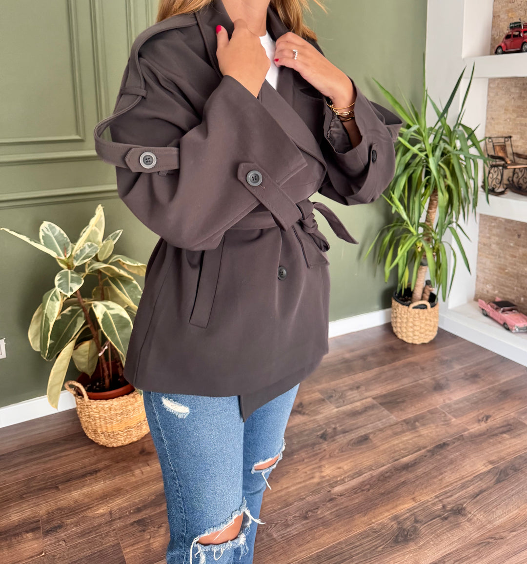 Antrasit oversize trençkot