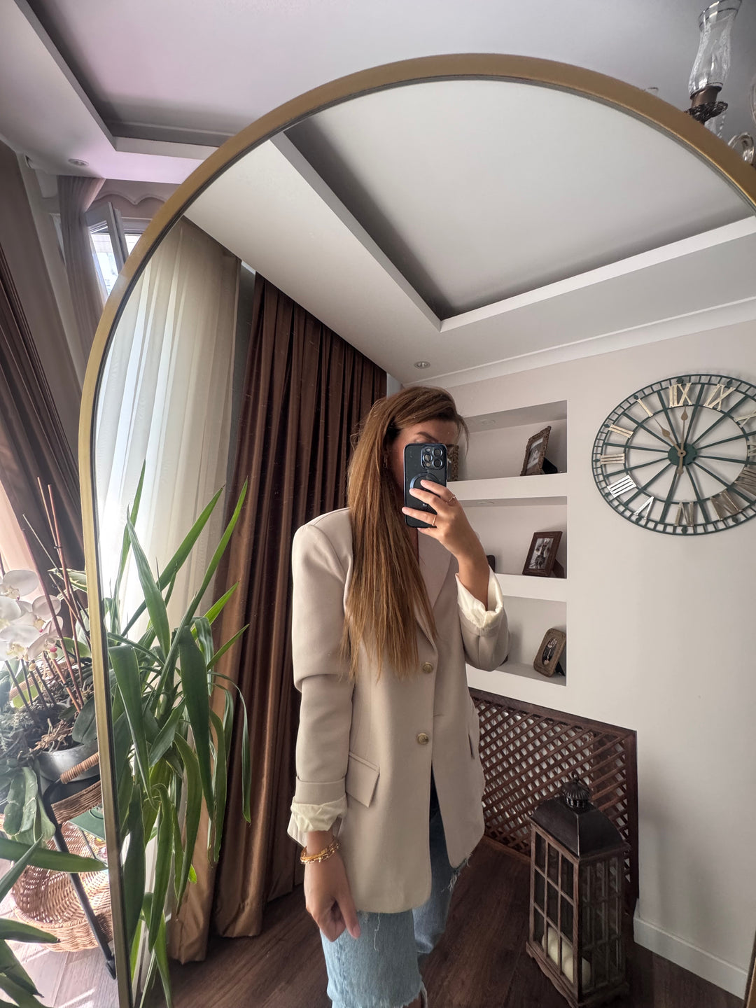 Ekru gold düğmeli ceket