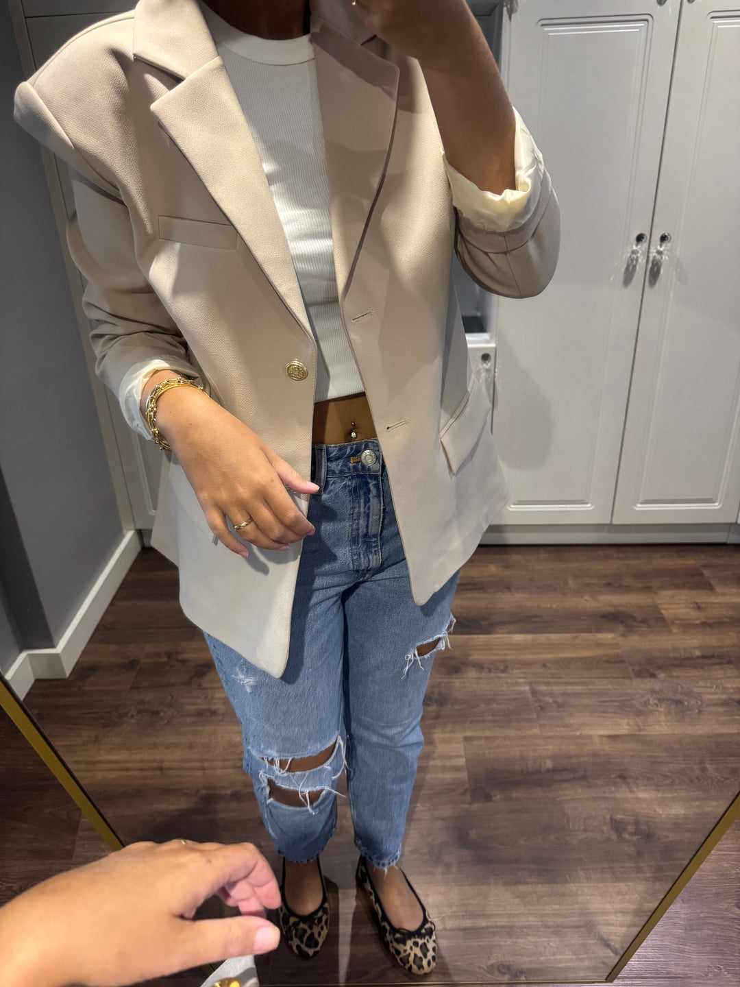 Ekru gold düğmeli ceket